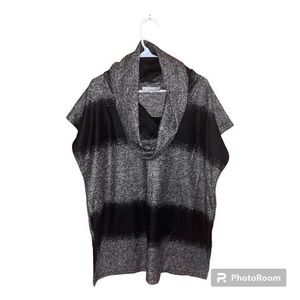 Bryn Walker Women's Black & Gray Cowlneck Wool Blend Poncho, Size‎ M